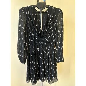 Maje Rionana Bow Print Plissé Mini Dress - Size 40 (US M) - MSRP $415